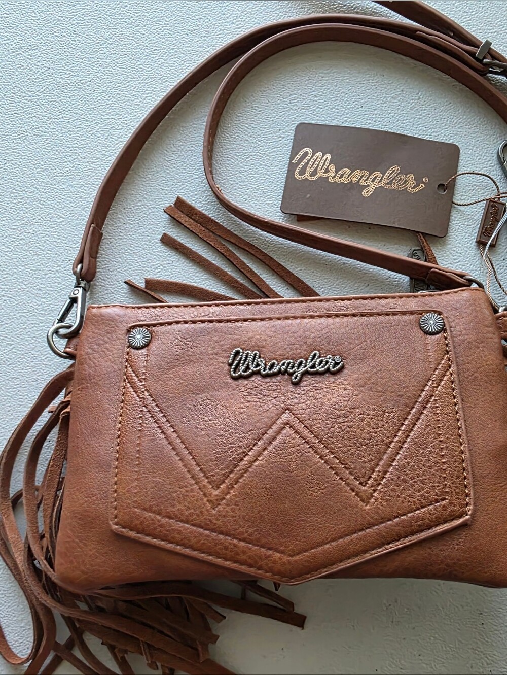 NWT Wrangler Western Tooled Leather Fringe Crossbody Bag Festival Boho Cowgirl - Picture 2 of 11